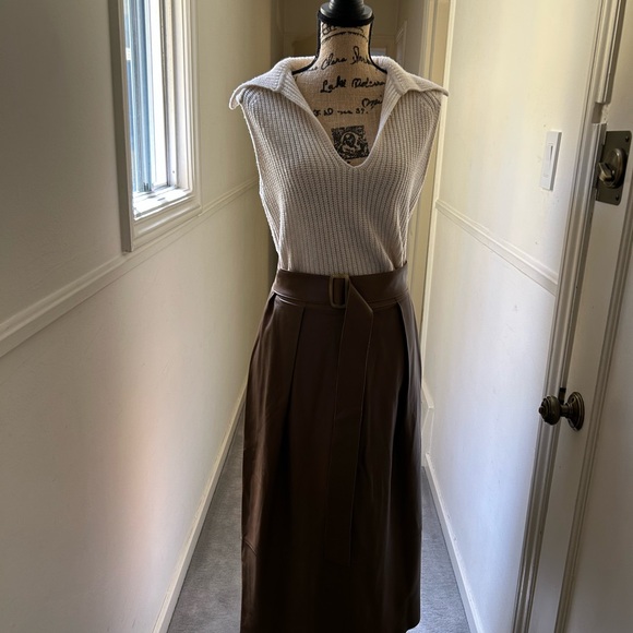 Vince Brown Leather Pencil Skirt with Pleats - 6 NWT - Picture 3 of 6